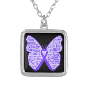 Fibromyalgia Awareness Butterfly Ribbon Silver Plated Necklace