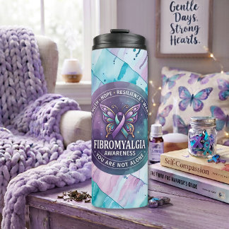 Fibromyalgia Awareness Butterfly Ribbon  Thermal Tumbler