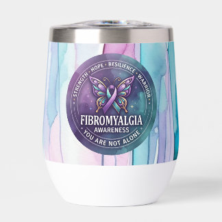 Fibromyalgia Awareness Butterfly Ribbon  Thermal Wine Tumbler