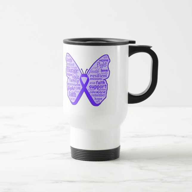 Fibromyalgia Awareness Butterfly Ribbon Travel Mug (Right)