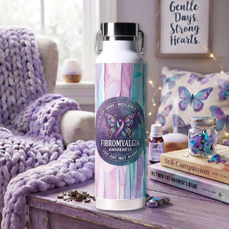 Fibromyalgia Awareness Butterfly Ribbon  Water Bottle