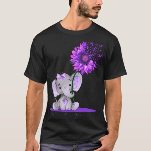 FIBROMYALGIA AWARENESS Cute Elephant Sunflower Pur T_Shirt