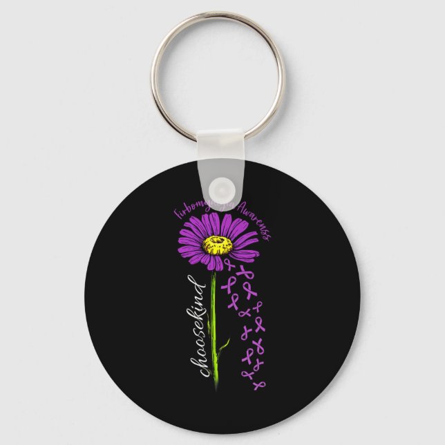 Fibromyalgia Awareness Daisy Flower Falling Ribbon Keychain (Front)