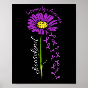 Fibromyalgia Awareness Daisy Flower Falling Ribbon Poster