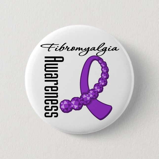 Fibromyalgia Awareness Gemstone Ribbon Pinback Button (Front)