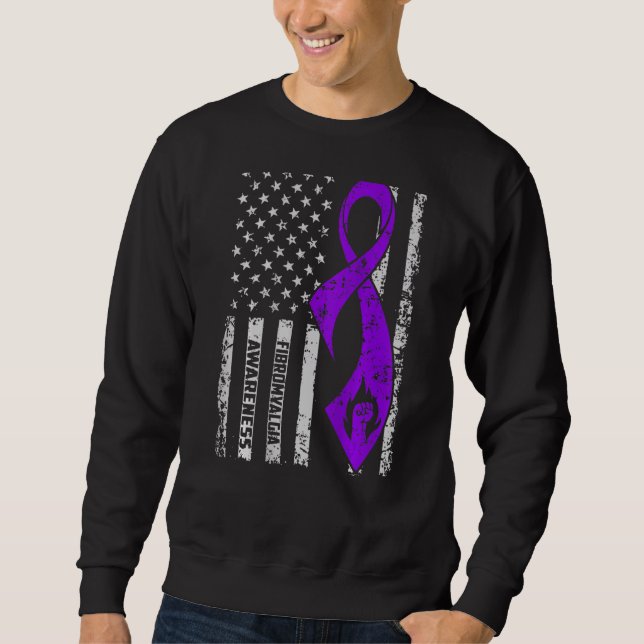 Fibromyalgia Awareness I Wear Purple Ribbon Americ Sweatshirt (Front)