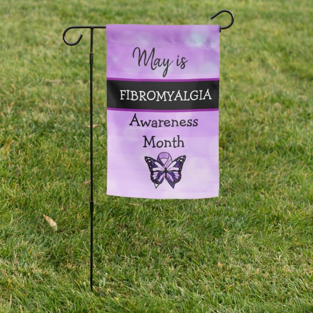 Fibromyalgia Awareness Month Ribbon and Butterfly Garden Flag (In SItu)