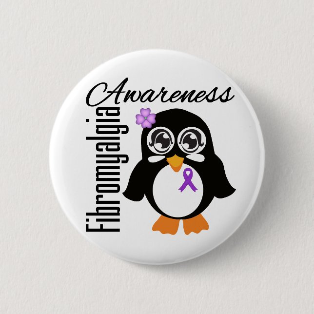 Fibromyalgia Awareness Penguin Pinback Button (Front)