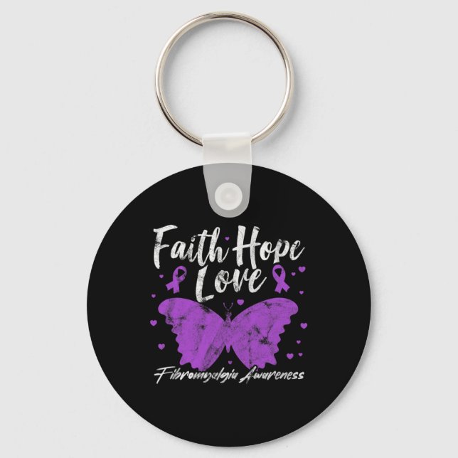 Fibromyalgia Awareness Purple Butterfly Fibro Warr Keychain (Front)