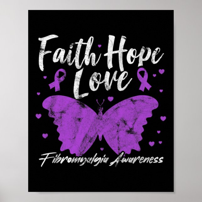 Fibromyalgia Awareness Purple Butterfly Fibro Warr Poster (Front)