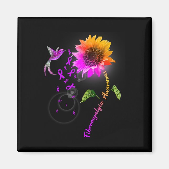 Fibromyalgia Awareness Purple Sunflower Hummingbir Magnet (Front)