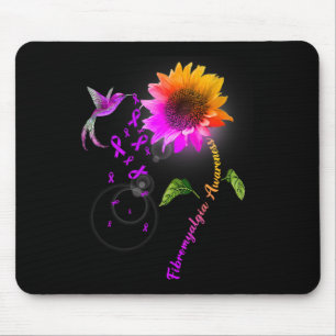 Fibromyalgia Awareness Purple Sunflower Hummingbir Mouse Pad