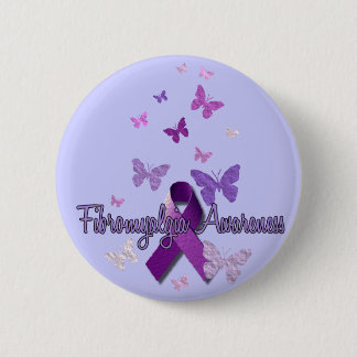 Fibromyalgia Awareness (ribbon & butterflies) Pinback Button