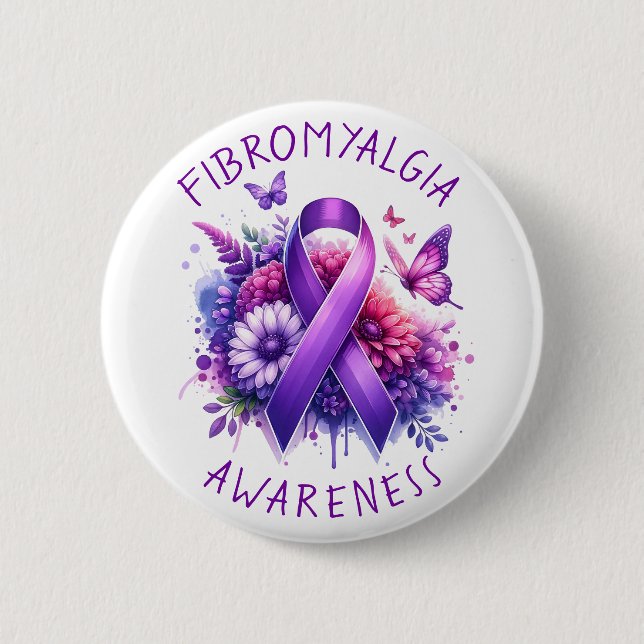 Fibromyalgia Awareness Ribbon Button (Front)