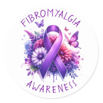 Fibromyalgia Awareness Ribbon Classic Round Sticker