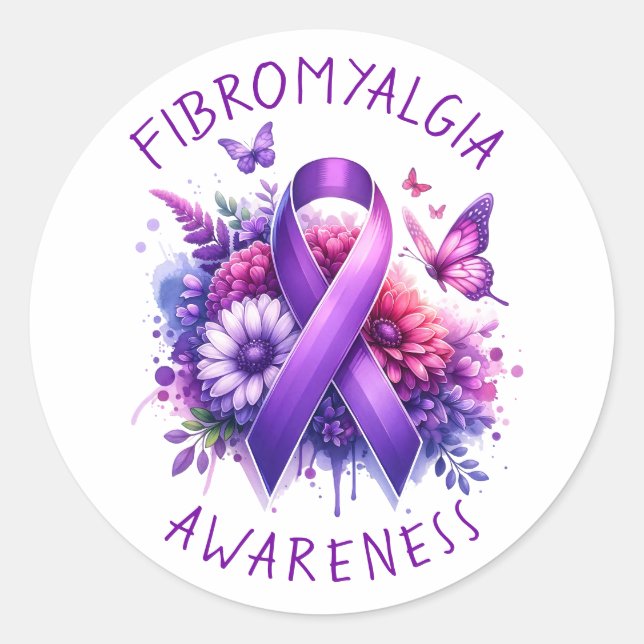 Fibromyalgia Awareness Ribbon Classic Round Sticker (Front)
