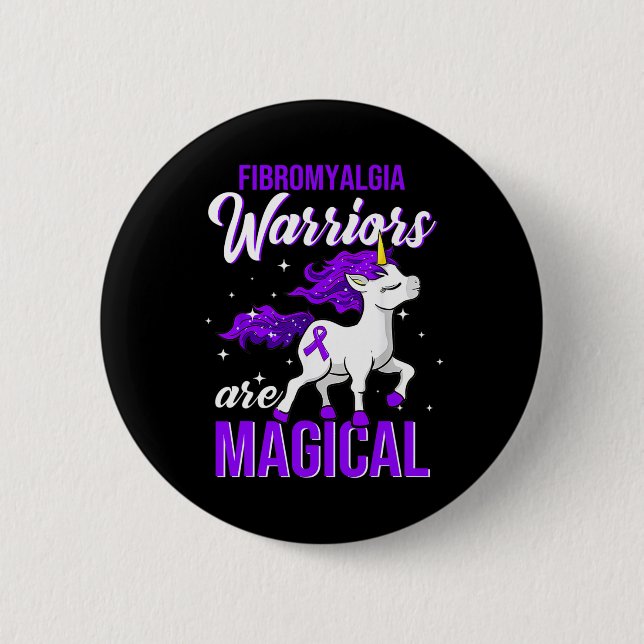 Fibromyalgia Awareness Warrior Fun Unicorn  Button (Front)