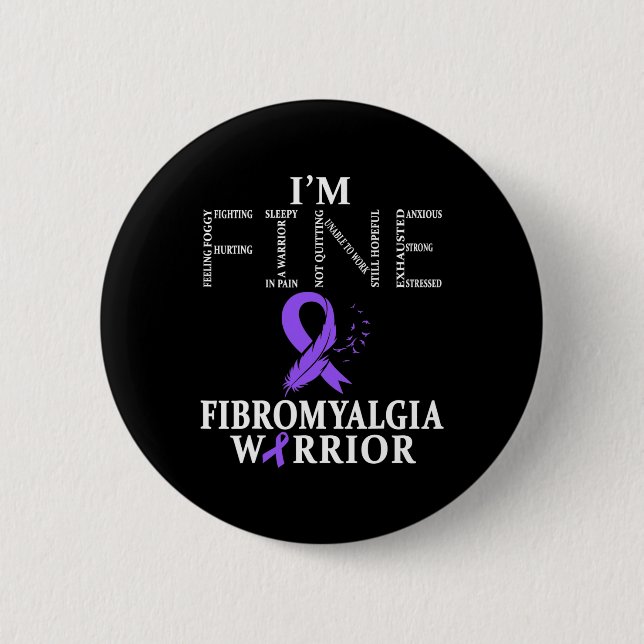 Fibromyalgia Awareness Warrior Support Purple Ribb Button (Front)