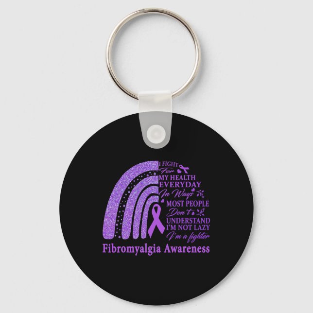 Fibromyalgia Awareness Warrior Support Purple Ribb Keychain (Front)