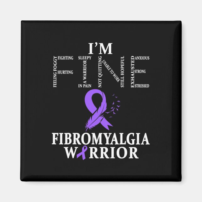 Fibromyalgia Awareness Warrior Support Purple Ribb Magnet (Front)
