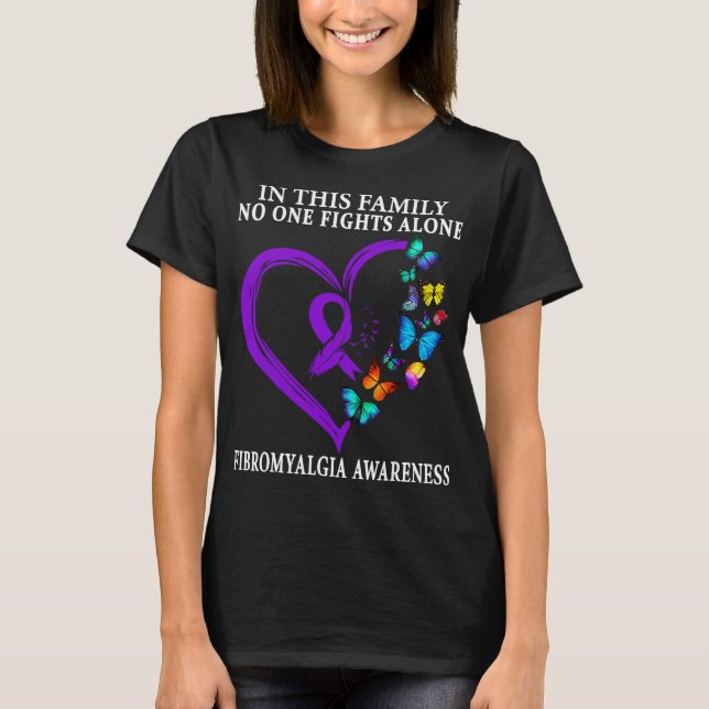 Fibromyalgia Awareness Warrior Support Purple Ribb T-Shirt (Front)
