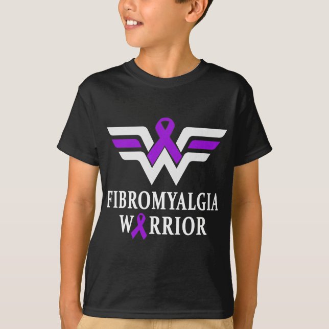 Fibromyalgia Awareness Warrior Support Purple Ribb T-Shirt (Front)