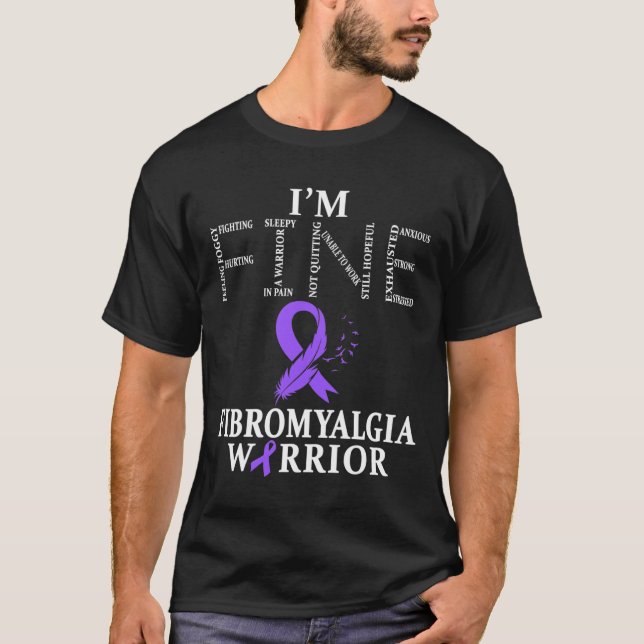 Fibromyalgia Awareness Warrior Support Purple Ribb T-Shirt (Front)