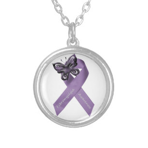 Fibromyalgia Butterfly Ribbon Necklace