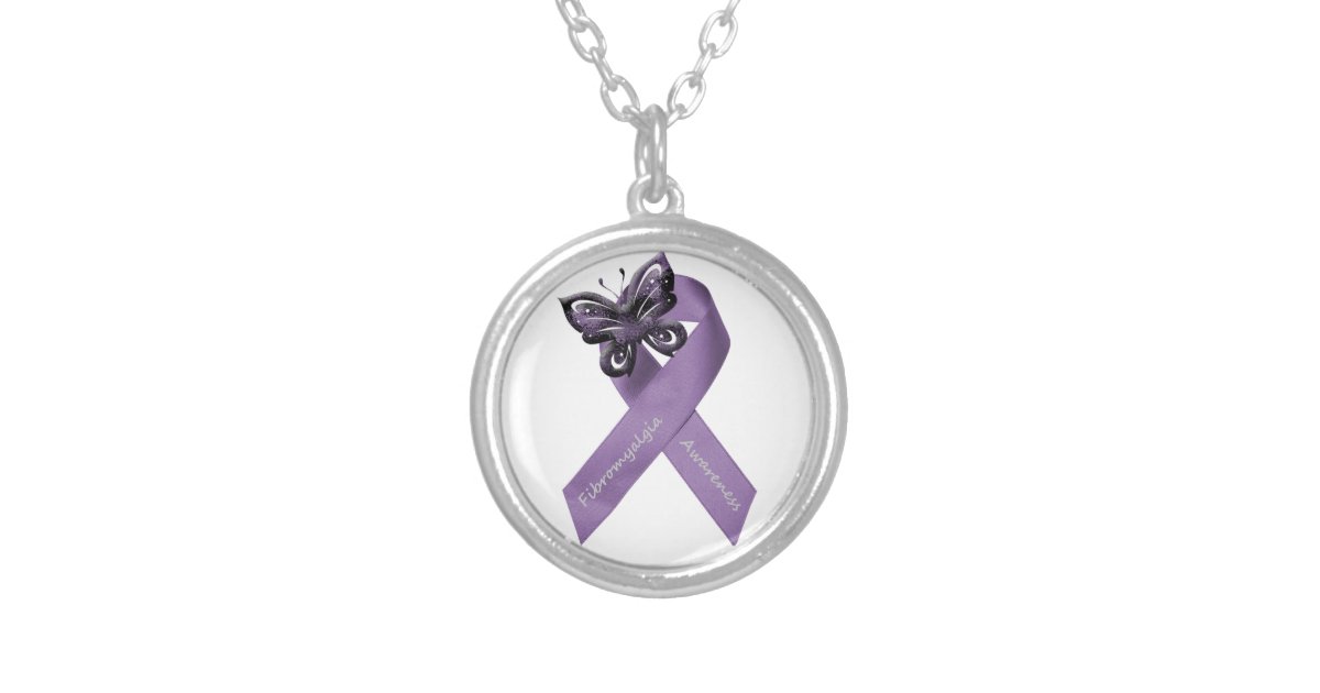 Fibromyalgia Butterfly Ribbon Necklace Zazzle