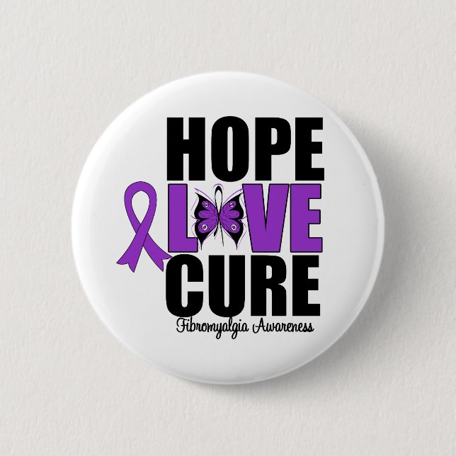 Fibromyalgia Hope Love Cure Pinback Button (Front)