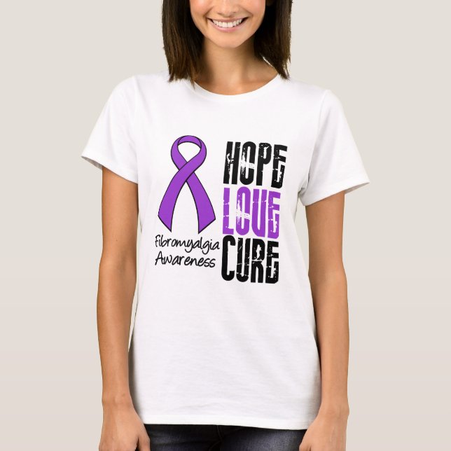Fibromyalgia Hope Love Cure Ribbon T-Shirt (Front)