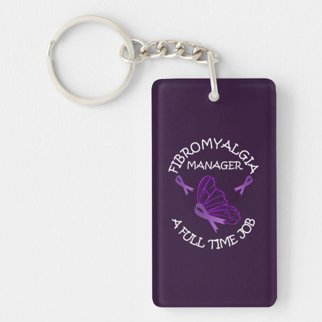 Fibromyalgia Purple Awareness Butterfly Ribbons Keychain (Front)