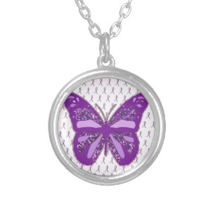 Fibromyalgia Purple Awareness Ribbon Necklace
