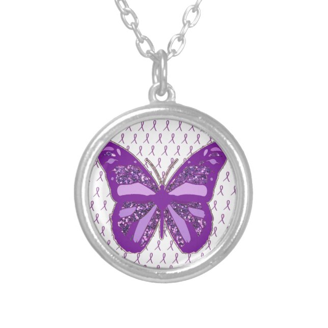 Fibromyalgia Purple Awareness Ribbon Necklace (Front)