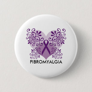 Fibromyalgia Purple Ribbon with Butterfly Pinback Button