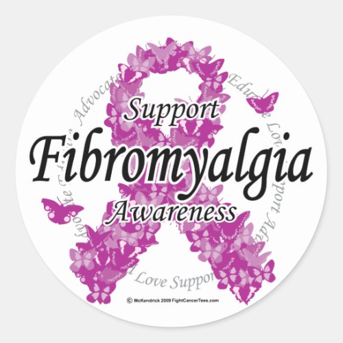 Fibromyalgia Ribbon of Butterflies 2 Classic Round Sticker