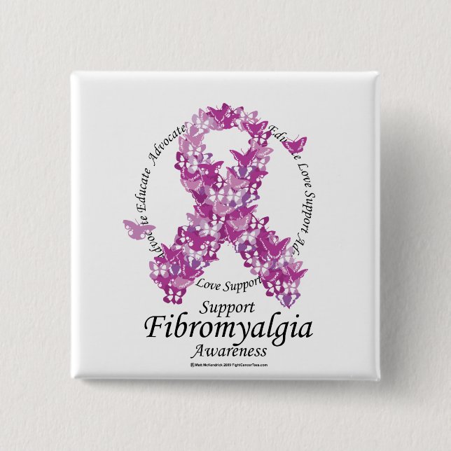 Fibromyalgia Ribbon of Butterflies Pinback Button (Front)