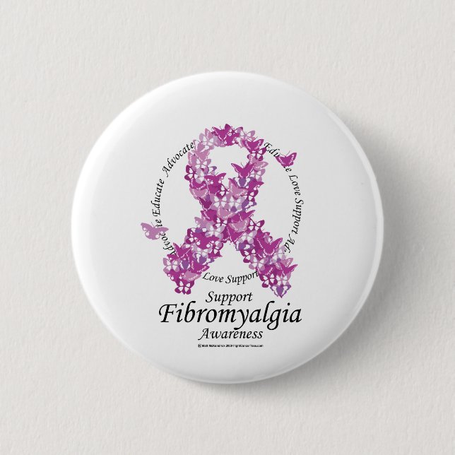 Fibromyalgia Ribbon of Butterflies Pinback Button (Front)