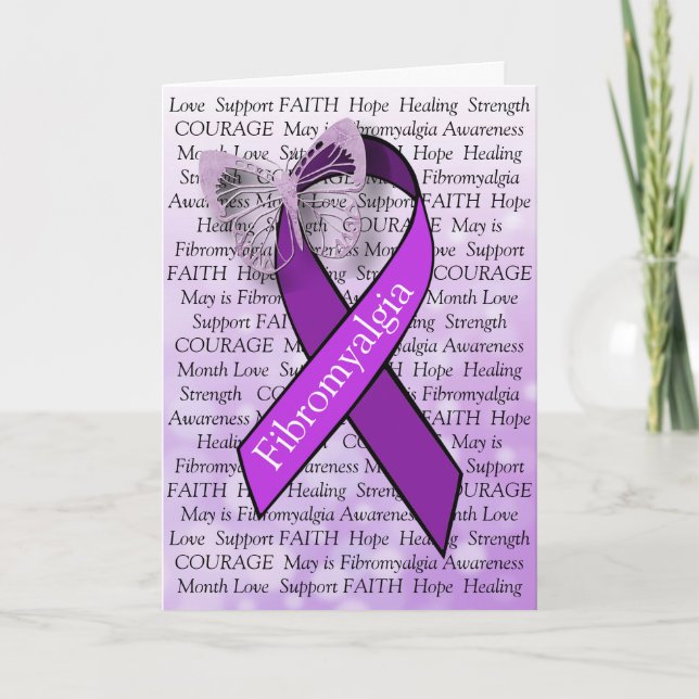 Fibromyalgia Support Purple Butterfly Ribbon Card (Front)
