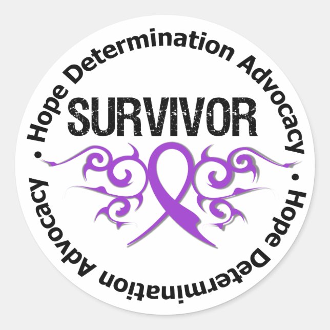 Fibromyalgia Survivor Tribal Ribbon Classic Round Sticker (Front)