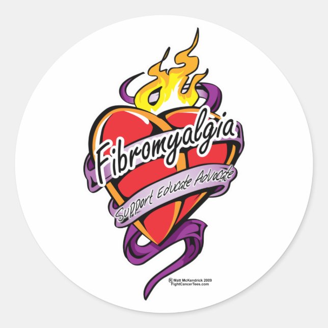 Fibromyalgia Tattoo Heart Classic Round Sticker (Front)