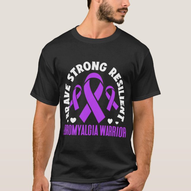 Fibromyalgia Warrior Brave Strong Resilient Fibro  T-Shirt (Front)