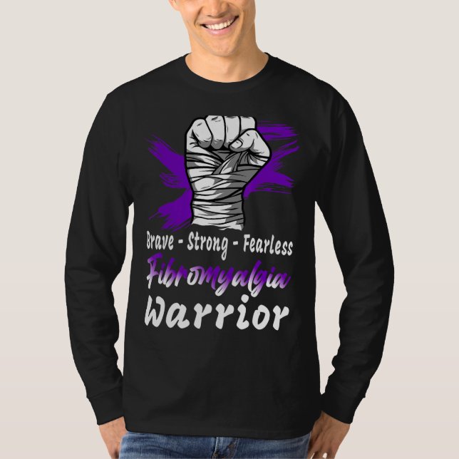Fibromyalgia Warrior Purple Ribbon Fight Support T-Shirt (Front)