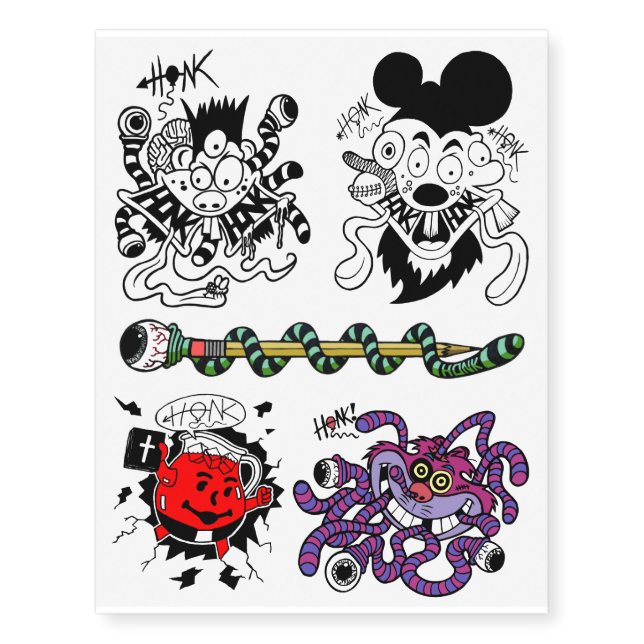 Fickles The Clown Honk Temporary Tattoos! Tattoos (Front)