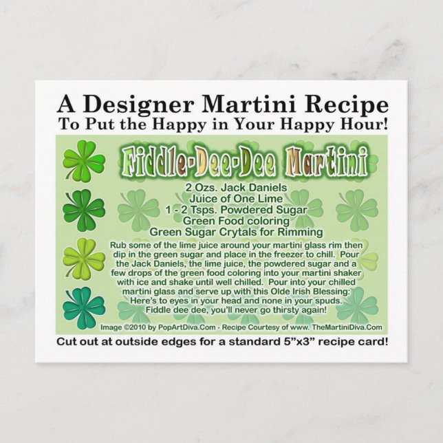 Fiddle Dee Dee St. Patrick's Day Martini Card (Front)