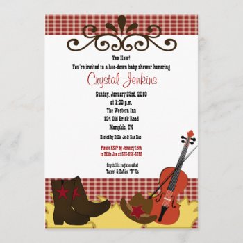Fiddle  Hat & Boots 5x7 Baby Shower Invitation by allpetscherished at Zazzle