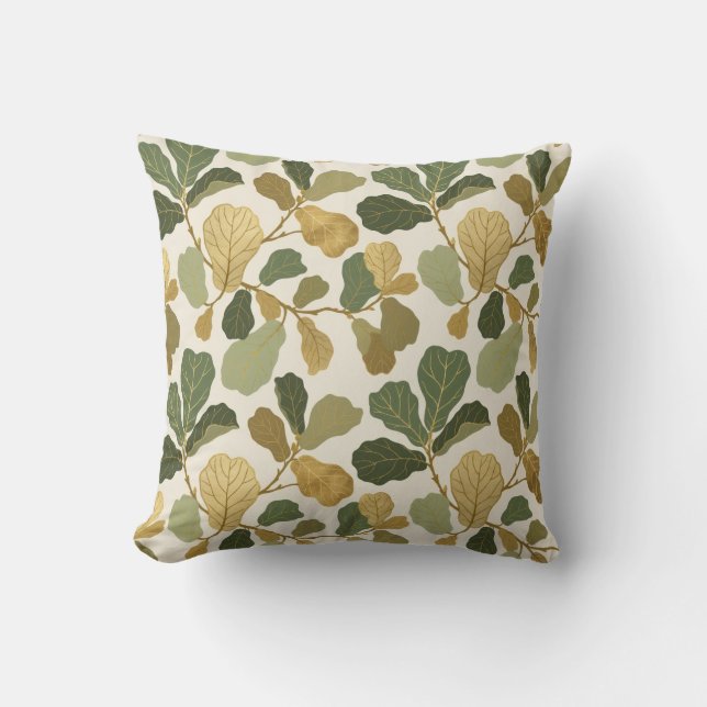 Fiddle-Leaf Fig Botanical Pattern Throw Pillow (Front)