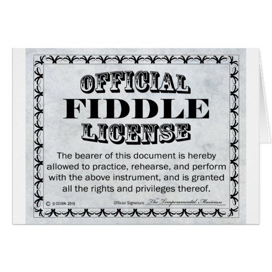 Fiddle License Cards (Front Horizontal)