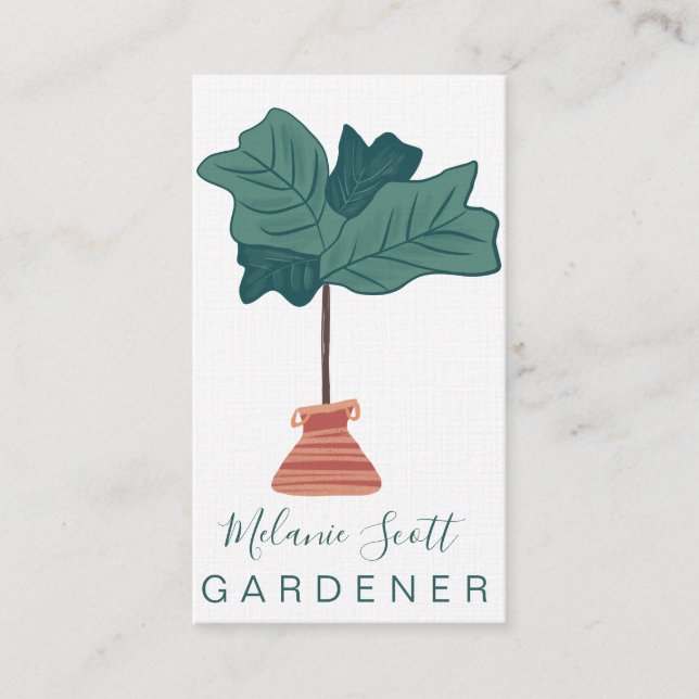 Fiddle Tree Leaf Houseplant Hand Drawn Business Card (Front)