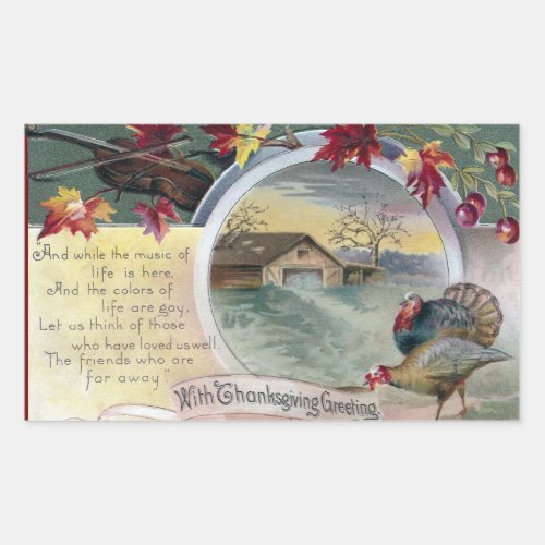 Fiddle Turkeys and Barn Vintage Thanksgiving Rectangular Sticker